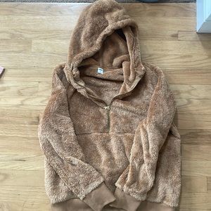Barely Worn, COZY FUZZY SOFT Hoodie half zip up w Gold zipper w hood adjuster